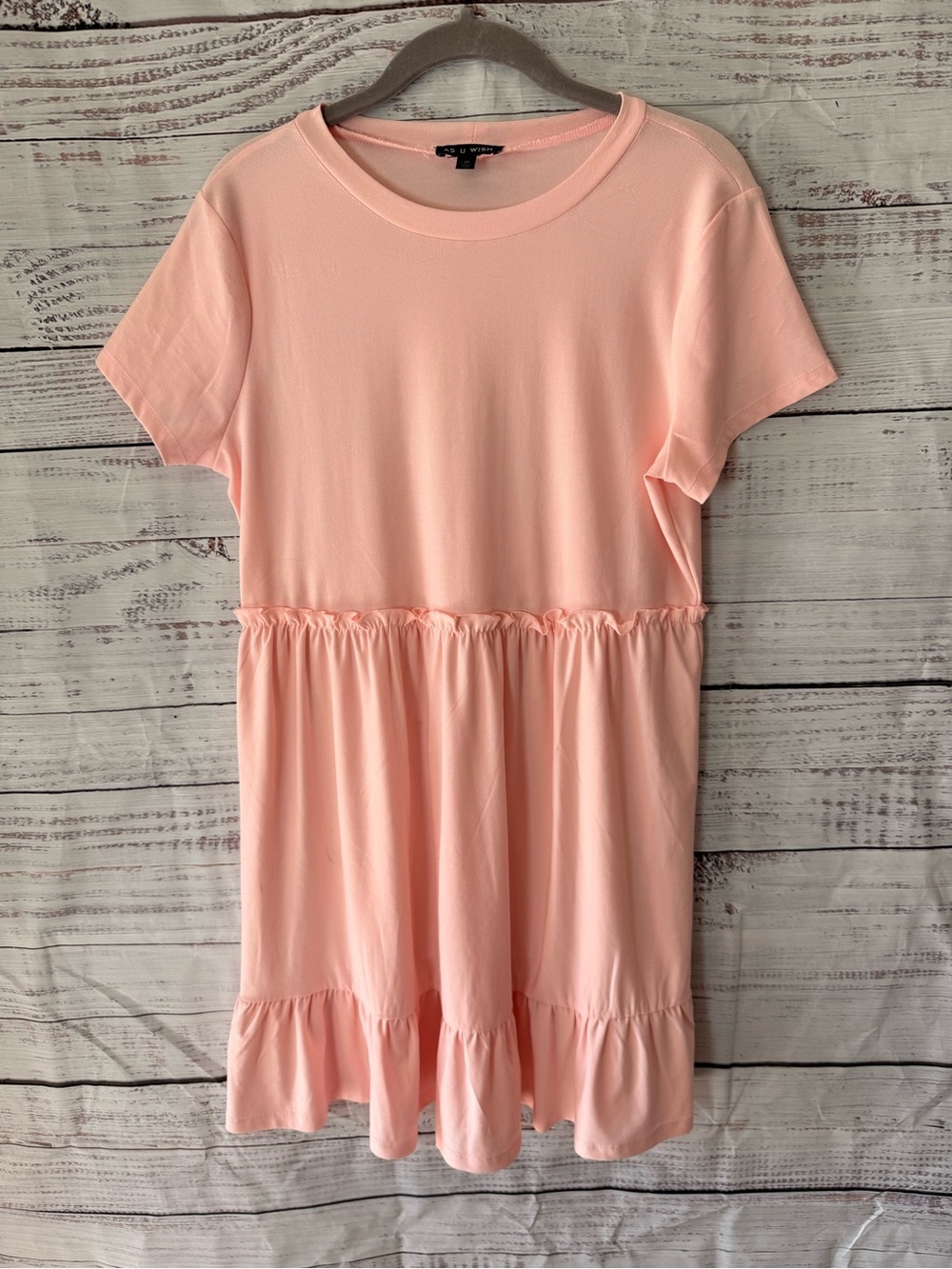 As U Wish Peach Tiered Short Sleeve Dress NWOT